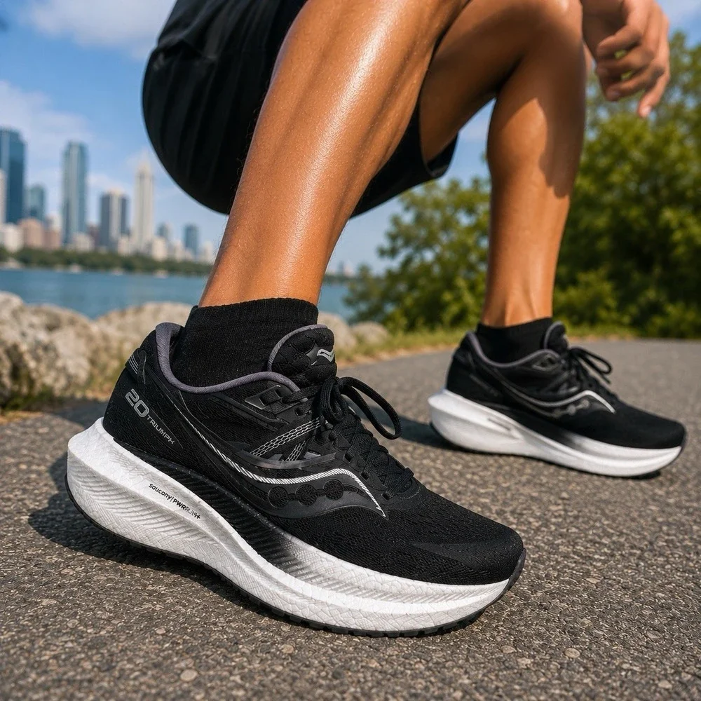 Saucony Triumph 20 Running Shoes Men's 7.5 Black PWRRUN+ HeelThatPain Insoles
